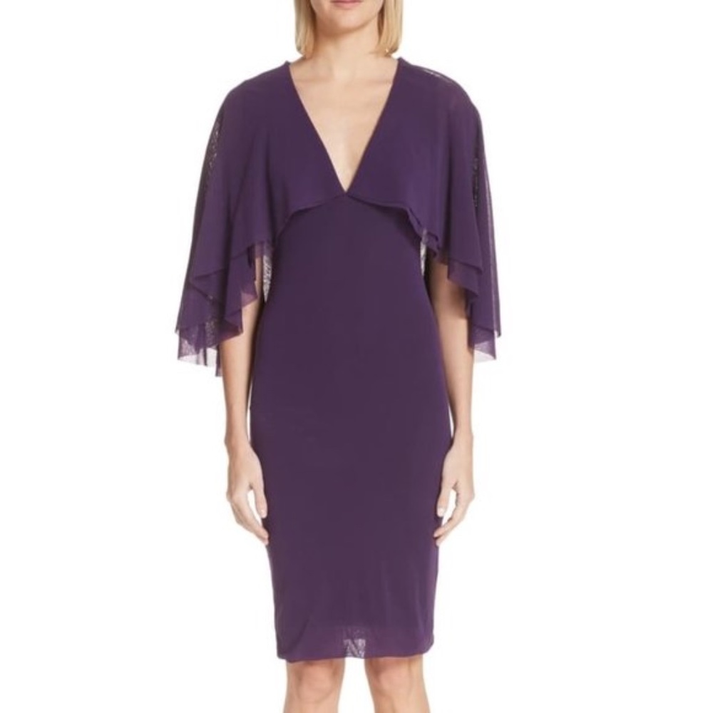 FUZZI V-neck Tulle Body-con Capelet Dress In Viola